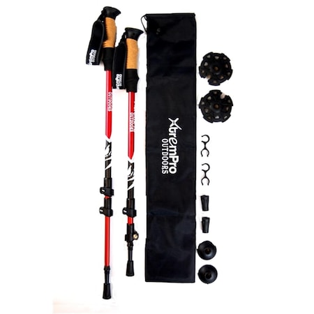 Xtrempro Xtrempro TK01-RD Hiking Trekking Poles Sticks Lightweight 7075 Aluminum Quick Flip-Lock Secure Cork Grip Handles; Red TK01-RD